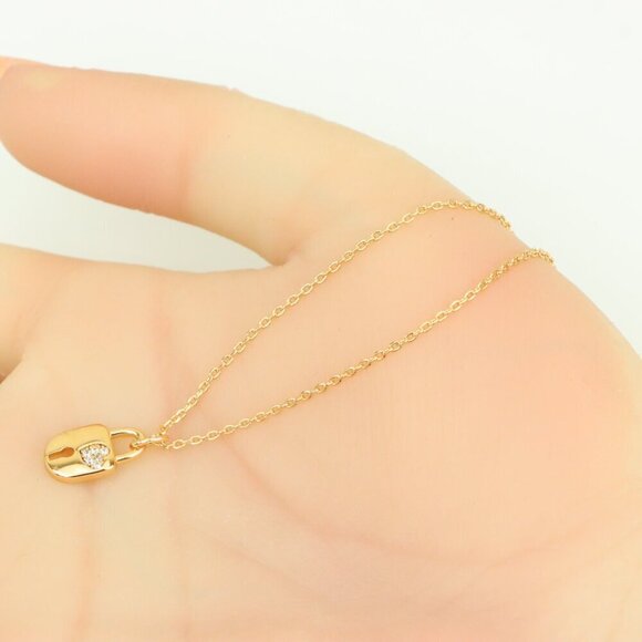 Rose Gold Plated Lock Pendant Necklace with Crystal Detail, XPNL0312 - Picture 6 of 13